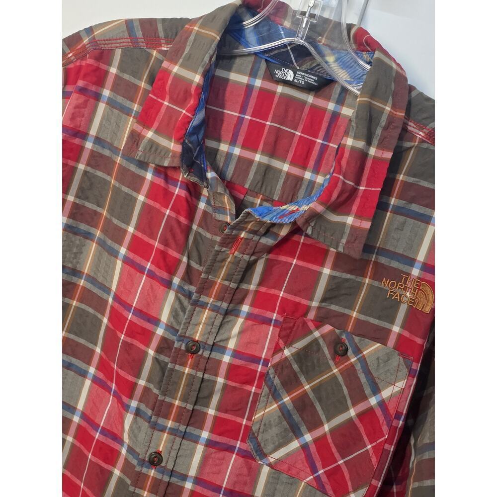 The North Face Mens XL Button Down Short Sleeve Shirt Red Plaid Casual